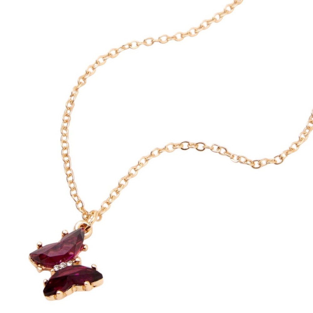 Butterfly Birthstone 16" Gold Pendant Necklace- January